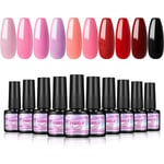 Gel nagellack set 10 färger, röd rosa nagellack, svart nagellack