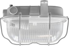 Orno Oval 7040T Taklampa, Armatur, 40W, E27, Ip44, Ik10, Transparent Polykarbonatdiffusor, Polypropylenfot, Metallraster, Grå