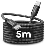 Long Câble USB C 5M, Ultra-Long Câble USB C vers USB C Charge Rapide 60W Phone Chargeur Cable pour Samsung Galaxy S24 S23 S22 S21 iPhone 15 MacBook iPad Air Pixel Tablet S8 etc(Noir)