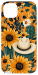 Coque pour iPhone 14 Plus Orange Pop Art Floral Western Boho Léopard Tournesols Cactus