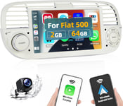 2+64G Android Autoradio pour Fiat 500 2007-2015 Carplay sans Fil Android Auto Wireless GPS WiFi, 9 Pouces écran Poste Radio Voiture avec EQ FM/RDS/HiFi, Autoradio Bluetooth avec Caméra de Recul.[G475]