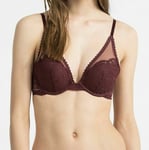 Calvin Klein Siren Bra Maroon Size 32A Underwired Padded Push Up Plunge QF4933