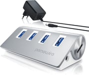 Hub 4 Ports Usb 3.0 Actif,Usb 3.2 Gen.1 Hub Usb 3.0 Alimenté Multiprise Usb Dock-Hub 4 En 1 Pour Pc Laptop Notbook Ultrabook Macbook,Superspeed Jusqu'À 5 Gbps-Aluminium-Plug & Play