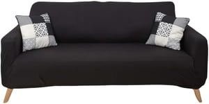 Housse Extensible Canape Trois Places Noir Deco Textile d'interieur Plaid et Jete de Lit