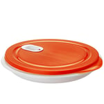 Rotho XL Clever Plaque à micro-ondes 1,2l avec couvercle et cloison, Plastique (PP) sans BPA, blanc/rouge, 1.2l (26.0 x 26.0 x 4.8 cm)
