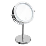 Miroir Pivotant Rond sur Pied "Led" 29cm Argent