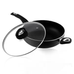 Pendeford Housewares 28cm Extra Large Wok with Glass Lid | Non-Stick | Induction & All Hob Compatible | Premium Aluminium | Soft-Touch Handle | Dishwasher Safe | 5.5L Capacity