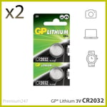 2 x GP CR2032 3V Lithium Coin Cell Battery 2032 DL2032 LONGEST EXPIRY DATE UK