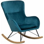 Chaise à Bascule Fauteuil de Lecture en Velours Bleu Azur et Design Scandinave pour Chambre ou Salon au Style Nordique et Glamour Beliani