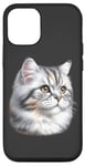 Coque pour iPhone 12/12 Pro Portrait de chat tigré argenté x chat mignon