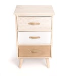 Intempora - Meuble De Rangement, Commode Bois Blanc Beige Motif Ethnique Scandinave 3 Tiroirs Poignée Effet Cuir 40x29x66CM