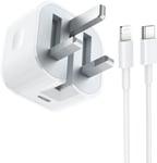 Iphone Fast Charger Plug and Cable [Mfi Certified] 20W PD USB-C Iphone Charger F