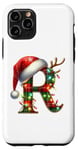 Coque pour iPhone 11 Pro Red Christmas Plaid Initial R Monogrammed Santa Hat Letter R