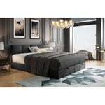 Lit adulte 160x200 cm royal - rembourré avec rangement et matelas – tissu velours - gris foncé