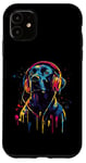 Coque pour iPhone 11 Labrador noir Pop Art portant des écouteurs Funny Black Lab