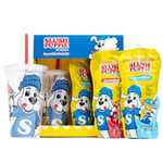 Slush Puppie Gift Set - Cup & Duo Slush Puppy Pouches, 1x SLUSH PUPPiE Blue Raspberry Pouch, 1x SLUSH PUPPiE Strawberry Pouch, SLUSH PUPPiE Branded Reusable Cup & Straw, Slushy Christmas Gifts