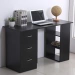 Black Computer Desk with Drawers & Shelves for Home Office Study Writing Table