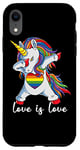 Coque pour iPhone XR Rainbow Unicorn Love Is Love Is Love LGBT LGBTQ Gay Lesbian Pride