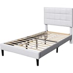 Lit riley pour matelas 120x190 - Sommier + Tête de Lit Capitonnee Couleur BLANC + Pieds en 16 cm pour matelas - 13 Lattes - revetement PVC Simili