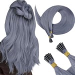 RUNATURE I Tip Hair Extension Bleu Grisâtre Extension a Froid Cheveux Naturel Light Blue Cheveux Extension Naturel Keratine Human Hair 22 Pouces/55cm 25 Mèches/20g