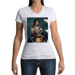 T-Shirt Femme Col V Michael Jackson Veste Dore Live Chanteur Pop Star Celebrite