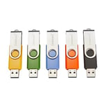 Intenso Basic Line Lot de 5 clés USB 2.0 32 Go avec étiquettes Pratiques, Jaune, Vert, Noir, Bleu + Orange, avec Anse en métal argenté