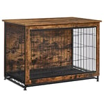 Feandrea Cage pour Chiens, Table d’Appoint, Niche Moderne pour Chiens Jusqu’à 32 kg, Cage pour Chiots, Plateau Amovible, Maisonnette pour Animaux, 2 Portes, Marron Rustique PFC003X01