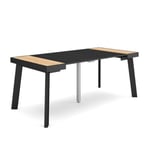 Table console extensible, 180, pour 8 personnes, 180x90x77cm, Pieds en bois, couleur Chêne et noir