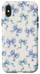 Coque pour iPhone X/XS Charmant ruban en toile bleue et blanche avec nœuds en forme de fleur