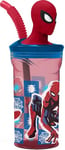 STOR Gobelet pour enfant Marvel Spiderman Spider-Man 360 ml en plastique bleu et rouge avec paille et figurine 3D du personnage