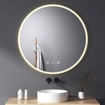 Meykoers Miroir Salle de Bain anti-buée 80 cm LED Miroir Lumineux salle de bain avec Interrupteur Tactile + Horloge et Dimmable