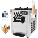 VEVOR Machine à Crème Glacée Commerciale 18-28 L/h 3 Saveurs, Machine à Glace Italienne Trémie 2x5,5 L, Panneau LCD, Pré-refroidissement Nettoyage Automatique, pour Yaourt Café Snack-Bar Restaurant