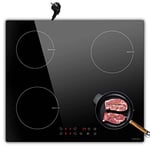 NOXTON Plaque Induction 4 Feux Encastrable, Plaque Electrique avec VDE Fiche, Table de Cuisson Induction avec Commande Tactile, Sécurité Enfant, Minuterie, Plaque de Cuisson Electrique 3500W