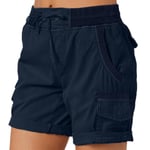 Kvinnors Cargo Shorts Sommar Lösa Vandrings Bermuda Shorts Med Fickor Kvinnors Shorts Casual Mid Lår Navy S