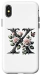 Coque pour iPhone X/XS Letter X Initial Floral Monogram Rose Pink Flower Butterfly