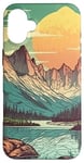 Coque pour iPhone 16 Plus Rocky Mountain Lake Vintage Paysage graphique