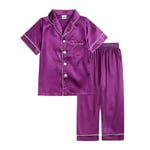 Satin Pyjamas Set för barn: Sovkläder med knappar och shorts Purple Suit for height 140 to 150cm