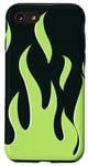 Coque pour iPhone SE (2020) / 7 / 8 Motif flammes vert citron, fond noir