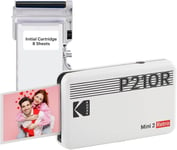 Mini Retro 2 P210 - Mini Imprimante Connectée (Photo Format Carte De Crédit 5,3 X 8,6 Cm - 2,1 X 3,4'', Bluetooth, Batterie Lithium, Sublimation Thermique 4Pass, 8 Photos Incluses), Blanc