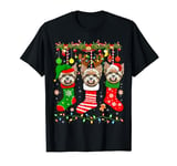 Yorkshire Terrier Dog In Christmas Socks Lighting Xmas T-Shirt