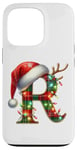 Coque pour iPhone 13 Pro Red Christmas Plaid Initial R Monogrammed Santa Hat Letter R