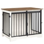 Hzuaneri 81cm Cage pour Chiens, Table d’Appoint, Niche Moderne pour Chiens, Cage pour Chiots, Maisonnette pour Animaux, 2 Portes, 55 x 81 x 67,5 cm, Blanc et Marron DFC83614B