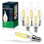 V-TAC 6x Ampoules LED Filament Flamme Bougie E14-4W (équivalent à 35W) 400 Lumen - 4000K Blanc Neutre - Ouverture du faisceau lumineux 180° - Ampoule Efficacité Maximale et Économie d'Énergie