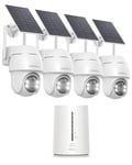 COOAU 4MP Camera Surveillance WiFi exterieure sans Fil - 365 Jours avec Panneau Solaire - Base + 4 Caméras - 2.5K | 64 Go Stockage Local | 360° Panoramique | 4 LED | Compatible avec Alexa