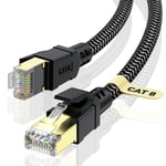 Câble Ethernet 5M, RJ45 Cat 8 Câble Réseau 40Gbps 2000MHz Haut Débit S/FTP Câble, Nylon Tressé Double Blindage LAN Câble Internet, Compatible avec Routeur Modem TV