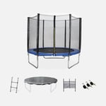 Trampoline 250cm - Pluton XXL Bleu - avec filet de protection. échelle. bâche. filet pour chaussures. kit d'ancrage. trampoline de