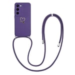 Coque Samsung S23 avec Cordon pour Filles et Femmes, Motif Cœur Mignon en Silicone Souple S23 Coque, Brillant Coeur Bord Antichoc Housse de Protection pour Samsung Galaxy S23 avec Chaîne-Violet