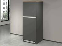 Dmora - Buffet de Cuisine Plinio, Armoire Polyvalente, Meuble de kitchenette, Support réfrigérateur Multifonctionnel, 100% Made in Italy, 60x60h165 cm, Anthracite et Chêne