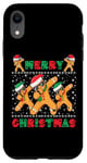 Coque pour iPhone XR Joyeux Noël Dabbing Gingerbread Men with Xmas Hats