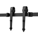 Dazhom - Ensemble de poulies de rail de suspension de porte de grange de 183 cm pour porte coulissante (crochet d'épée) ensemble de porte simple noir